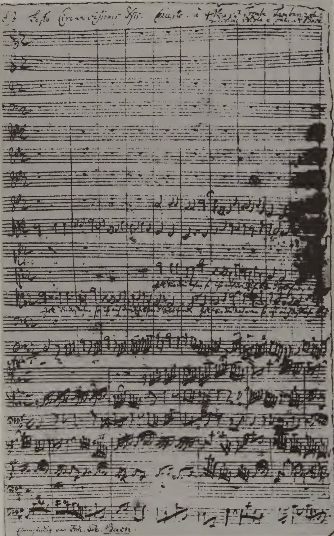 PLATE 14. Autograph score, Pierpont Morgan Library, f. 1 $^{r}$ : BWV 171/1, mm. 1-10; 171/2, mm. 1-9a