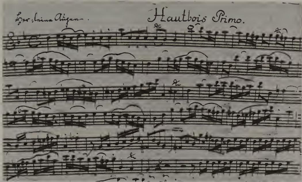 PLATE 36. Anonymous copyist (&ldquo;Anonymous 307&rdquo;) of Carl Philipp Emanuel Bach&rsquo;s circle, with later altered or added articulation markings, Hochschule für Musik, Berlin-Charlottenburg, 6138 $^{5}$ , p. 1 (= f. 2v): BWV 102/1, mm. 1–23a: Hautbois Primo