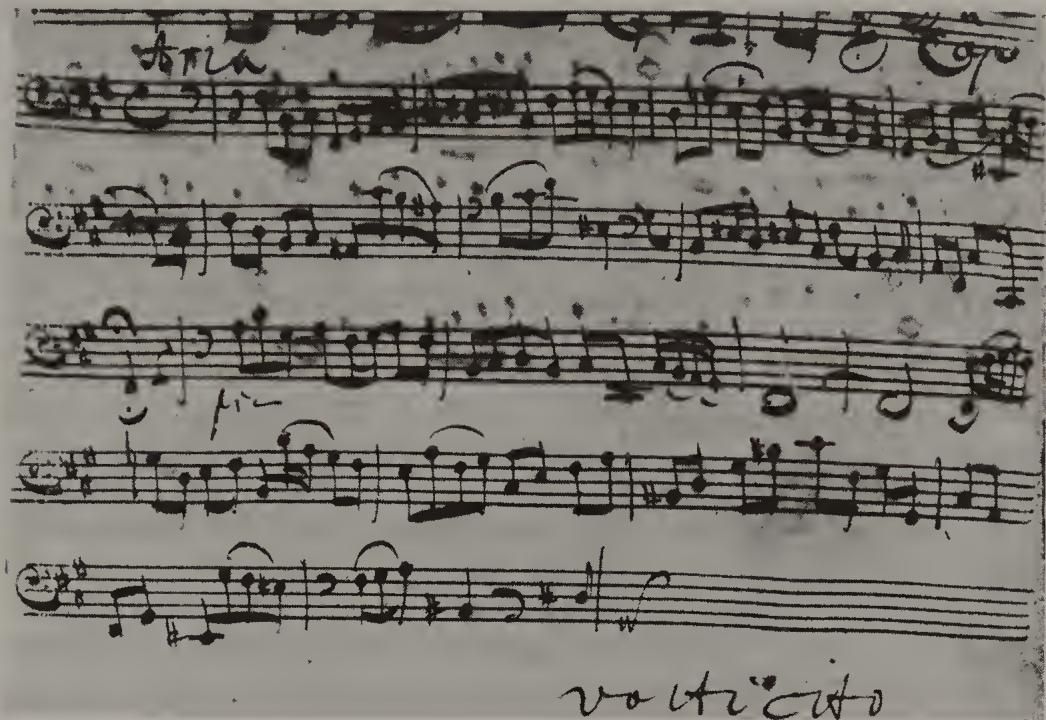PLATE 40. Original Continuo Part in the hand of Johann Andreas Kuhnau, with articulation markings of doubtful origin, Thomasschule, Leipzig, f. 4 $^{r}$ (bottom): BWV 94/7, mm. 1-17