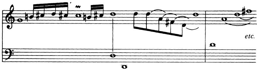 It may be noted that this notation, unlike Lebègue&rsquo;s, is not in any real way more measured than the semibreve notation used by Louis Couperin or by d&rsquo;Anglebert in his manuscript preludes. It simply uses white notes for harmonic pitches and black notes for melodic passages. The black notes are quavers (and semiquavers to distinguish ornamental notes) because these can be ligatured to indicate melodic groupings which are more easily assimilated by the player. (This is also true of Clérambault who uses semiquaver ligatures for melodic passages.) The visual aspect of this notation is an interesting parallel to the kind of notation used by Italian toccata composers (and their German pupils) where shorter notes do not necessarily imply an increase in speed, but may show a distinction between harmonic and melodic passages (as in Froberger&rsquo;s toccata quoted in ex. 1).