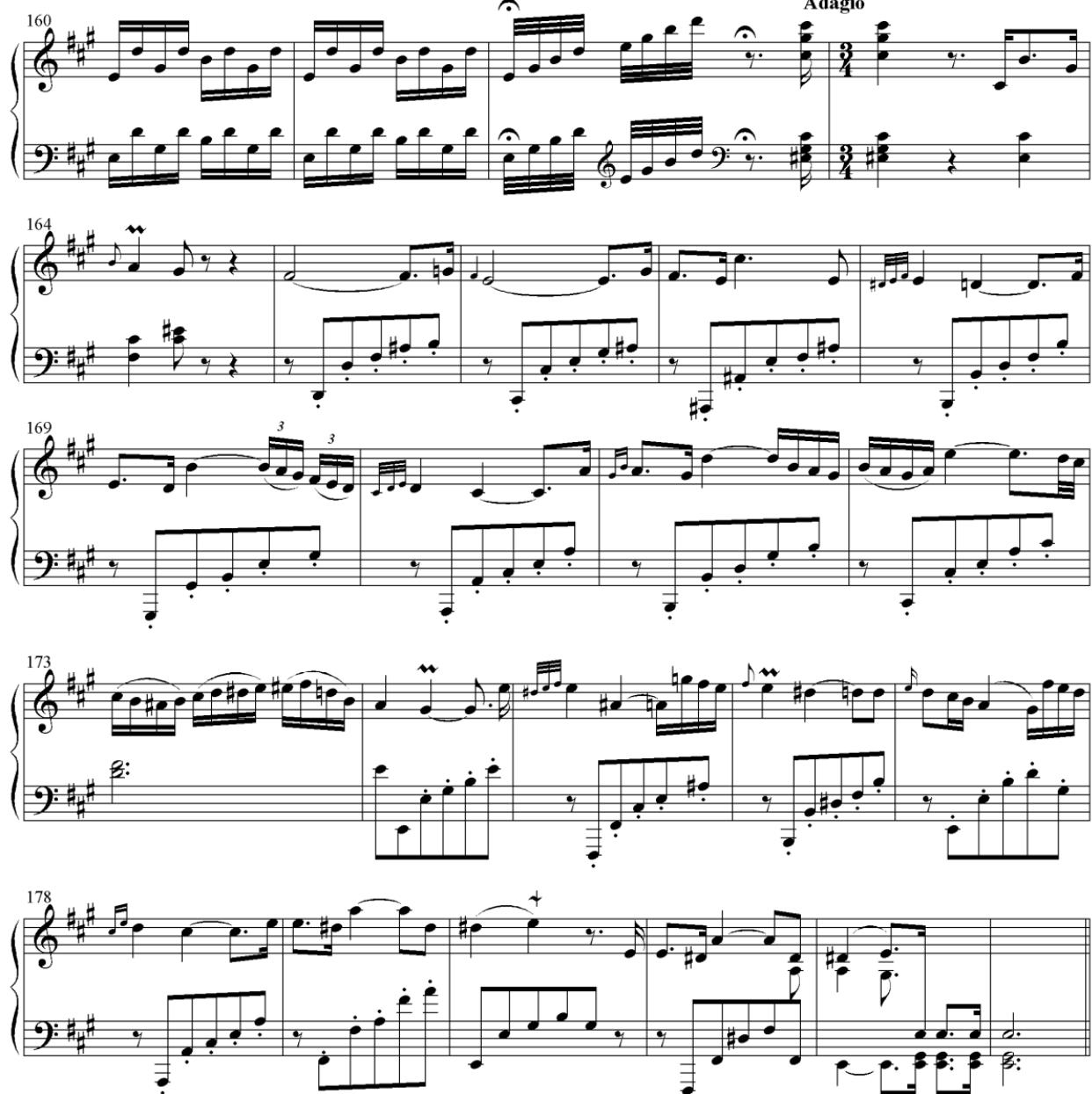 On a half cadence follow a Minuet theme and variations, the simplicity of which acquires by this preparation a transcendental quality which might be lacking otherwise. The uprooting of continuity by the transitional movement may add to the significance of a quasi-quotation of the arioso-interlude in Variation 6: where the ‘aesthetic I’ has made itself manifest, resemblance becomes reminiscence. Variation 2 (Example 8a), with both voices of the theme in the left hand, brings out a similarity of the theme to the A minor middle movement of Bach’s Sonata in A major Wq. 65/32 (H. 135) (Example 8b), which has the same device in mm 51-52. Bach’s movement, headed Andante con tenerezza, is a sarabande alternating ornamented statements of the eight measure theme with modulating transformations and a statement in the major mode. While the phrase structure of Haydn’s theme looks like an amplification