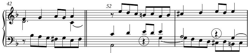 Example 7 Contrapunctus 8 (a) bar 42 (b) bars 52–53