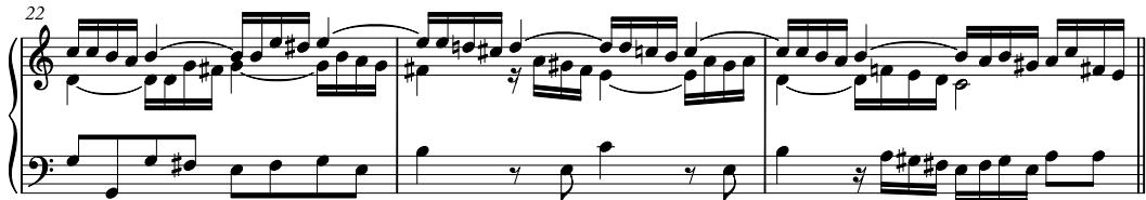 Example 8 Fugue, from Fantasia and Fugue in A minor, BWV904, ed. Georg von Dadelsen and Klaus Rönnau (Munich: Henle, 1973) (a) bars 10–12 (b) bars 22–24. Used by permission