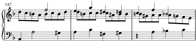 Example 13 Contrapunctus 8, bars 147–149