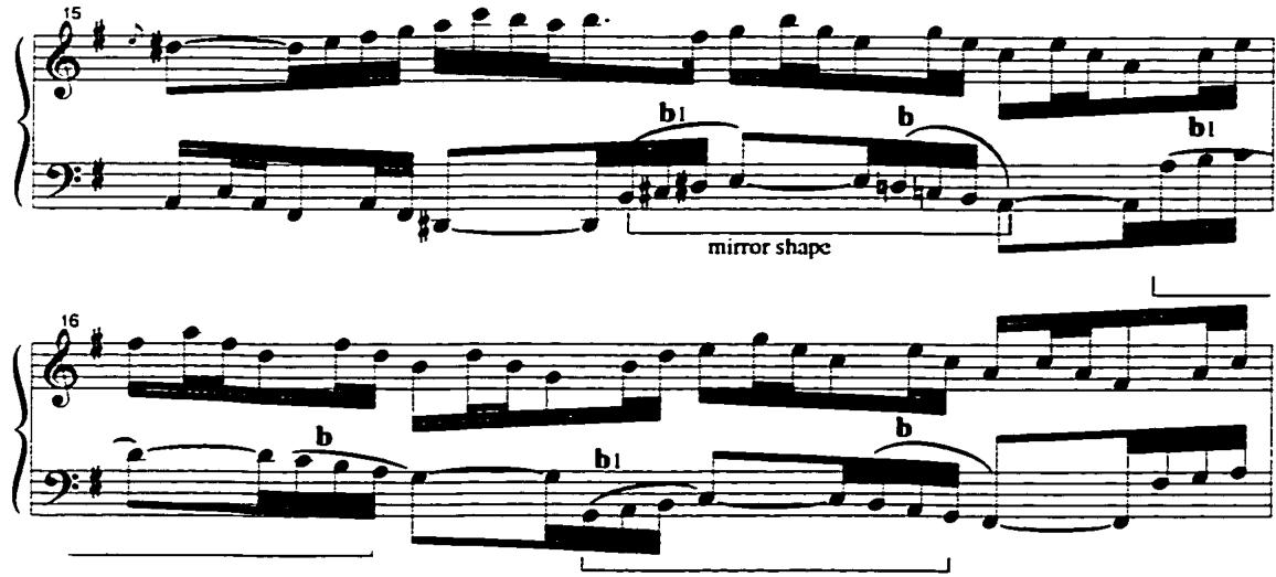 Example 16: The mirror shape, Allemanda, mm. 15-16.