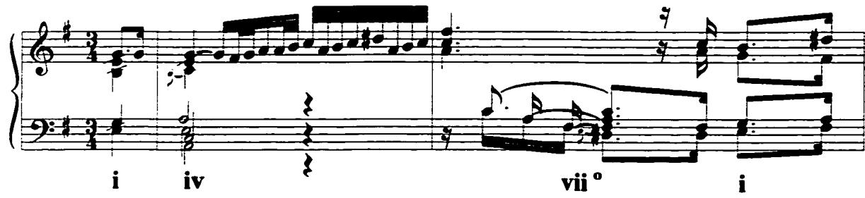 Example 26: The resemblance of the opening to the Toccata, Sarabande, mm. 1-3.
