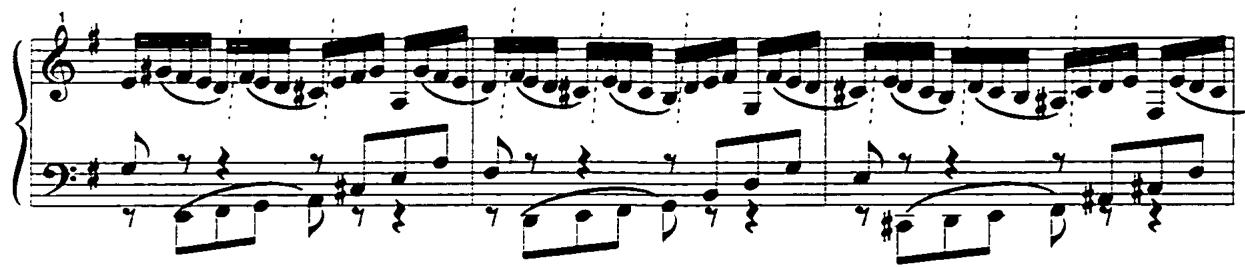 In the episodes, the same principle used for motive b in the counter-subject can be applied.；Example 48: Toccata, mm. 37-39.；In the strettos of the subject heads, one has to maintain carefully the original articulations for the coherence of the passages. $^{3}$