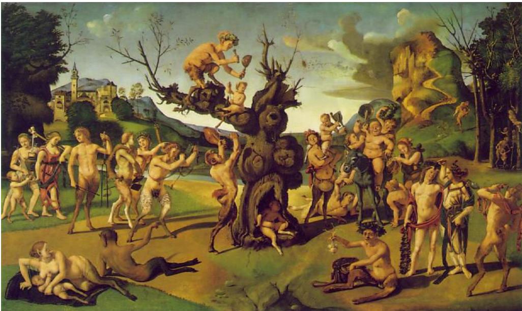 (c) Piero Di Cosimo, Discovery of Honey (Massachusetts, Worcester Art Museum).；(d) Quentin Matsys, The Ugly Duchess (London, The National Gallery).