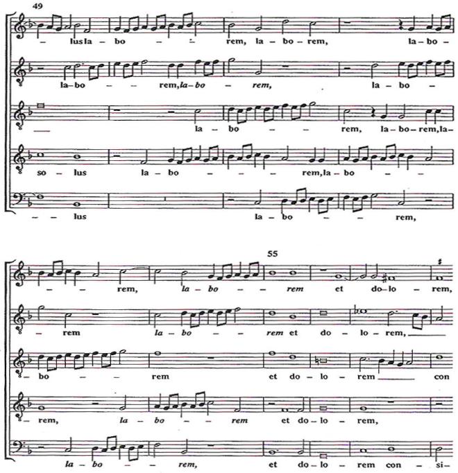 Example 4.1.3. Orlando di Lasso, Deus qui sedes, bars 49-58.