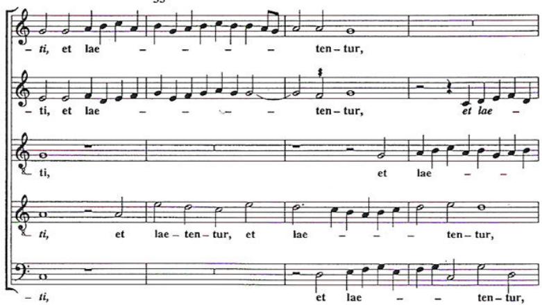 Example 4.1.4. Orlando di Lasso, Benedicam Dominum, bars 34-37.