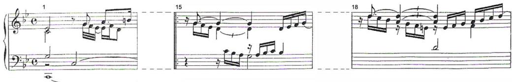 (b) Froberger, Tombeau, bars 1, 15, 18.