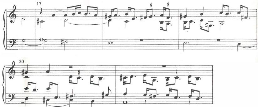 Example 4.2.4. (a) Girolamo Frescobaldi, Toccata per l’Elevatione, from the Messa della Madonna, Fiori musicali (1635), bars 16-21.