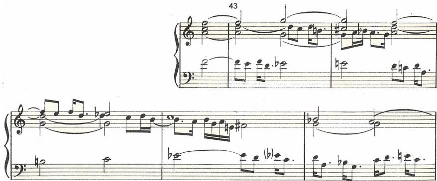Example 4.2.4. (c) Michelangelo Rossi, Toccata II, from Toccate e Correnti (early 1630s), bars 42-47.