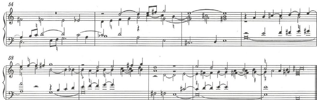 Example 4.2.8. (a) Frescobaldi, Capriccio VIII cromatico con ligature al contrario, bars 54-62.