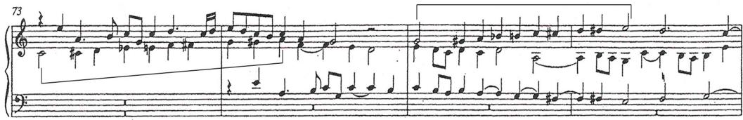 (b) Froberger, Fantasia I sopra ut, re, mi, fa, sol, la, from Libro secondo (1649), bars 73- 76.