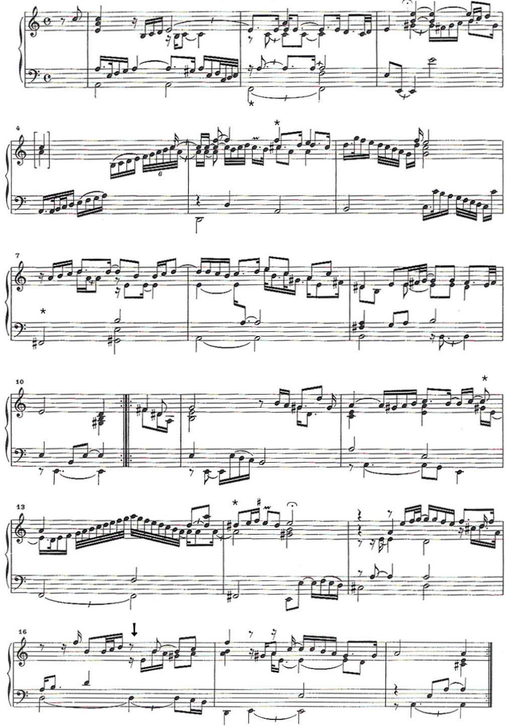 Example 4.2.11. Froberger, Plainte faite à Londres pour passer la mélancholie.；On the other hand, this piece maintains a special focus on the sense of unpredictability by means of rhythmic and harmonic shifts in almost every bar: