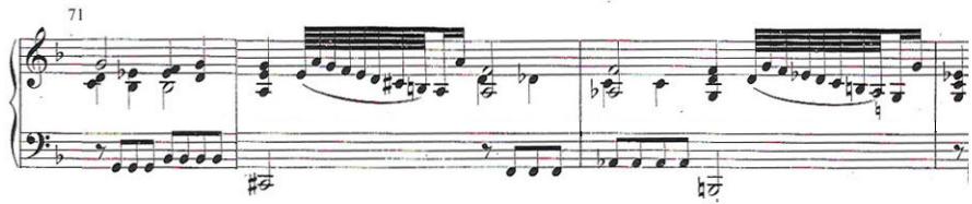 Example 4.2.14. (c) Kuhnau, Saul Malinconico, bars 71-74.