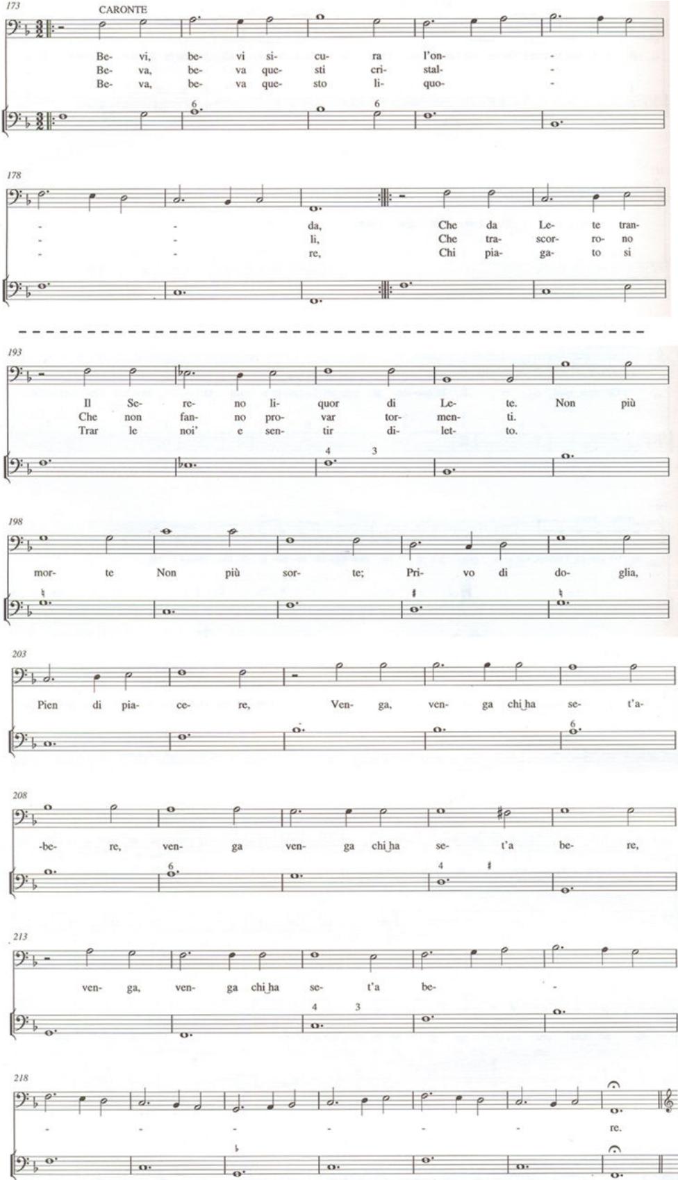 Example 4.3.3. Stefano Landi, La morte d’Orfeo, Act 5, Scene 2, bars 173-182 and 193- 224.