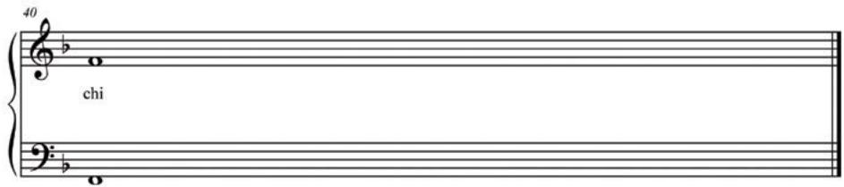 This musical soliloquy, faithfully observing the poetic metre, points to the Renaissance tradition of improvisatory singing of poetry. A singing scheme for a Petrarchan sonnet, which Vincenzo Galilei jotted down in the back of a copy of his treatise Fronimo (1568) reveals this improvisatory practice.46 The standard phrase of Merula’s canzonetta (bars 1-2) is similar to this scheme built on repetitive notes and a simple bass line according to the metrical features of the two eleven-syllable lines, though without a time signature (Example 4.3.5). However, it should be noted that Galilei’s scheme is nothing but a description of improvisation in a measured form, not a prescription for performance. Although a matter of speculation, we should assume that the performers were given a degree of metrical freedom and the use of expressive devices, for example, vocal