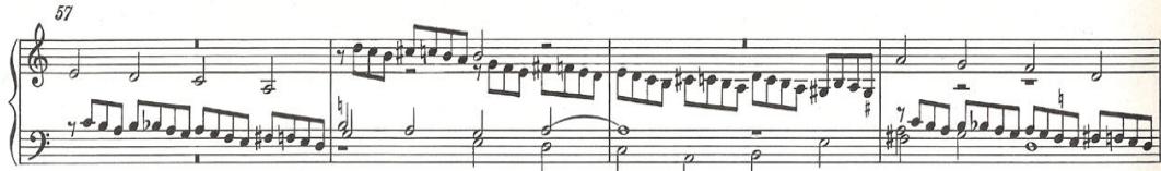 Example 4.3.9. Frescobaldi, Capriccio IV sopra la, sol, fa, re, mi, bars 57-60.