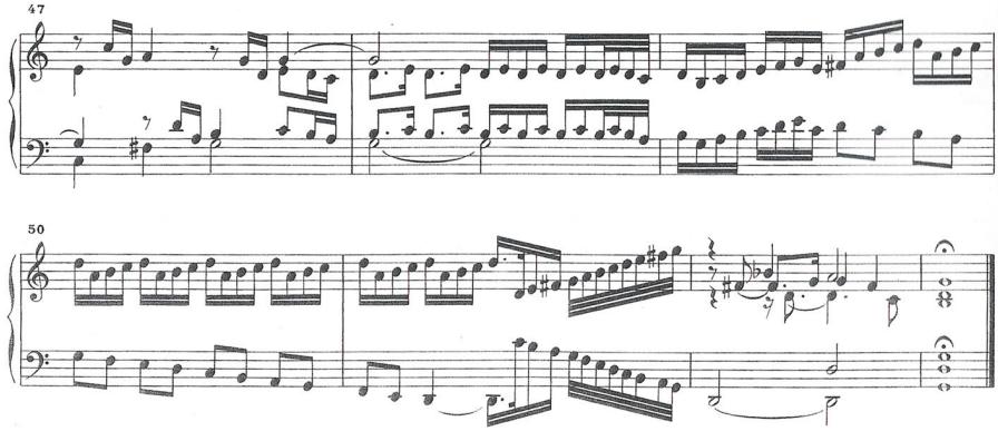 (b) Froberger, Toccata III, (1649), ending.；In this regard, Bacon shows his extraordinary insight into music, parallel to his keen knowledge of the art of gardening and botany: he compares the movement from a dissonance to a consonance with human passions, and the effect of avoiding or extending the cadence with that of ‘deceiving expectation’, employed in both music and rhetoric.55