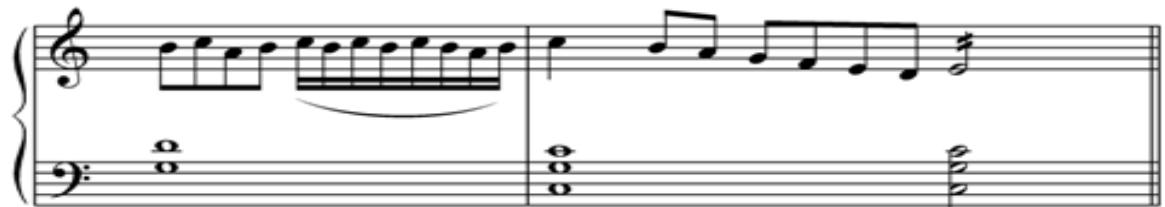 Abb. 35. William Byrd: Galliarde (MB XXVIII/52b, T. 47-49).；Abb. 36. Thomas Morley: Galliarde (MB LV/24, T. 57).