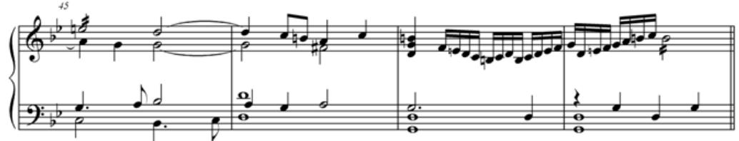 Abb. 41: Fünfte Pavane (MLNB Nr. 18, T. 23-32 nach MLNB, T. 32-48 nach MB XXVII/31a), Abschnitt B (ab „2“).