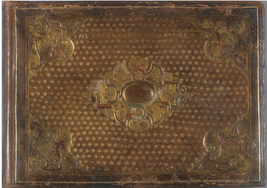 Fig. 5 Front cover of My Ladye Nevells Booke, 1591 gold, green and red on leather, approx. 20.6 ¥ 28.2 cm (reproduced with the permission of the British Library Board. All rights reserved