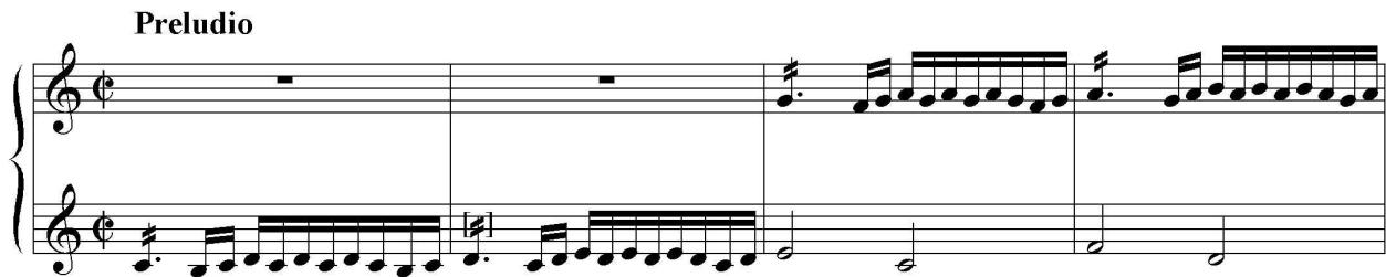 Ex. 7. Soncino, Preludio, mm. 1–4
