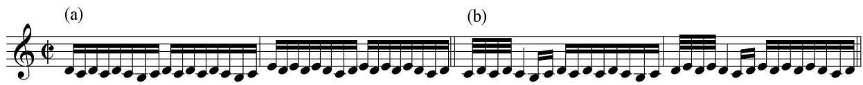 Ex. 10. Two realizations of the double stroke in Soncino, Preludio, m. 1