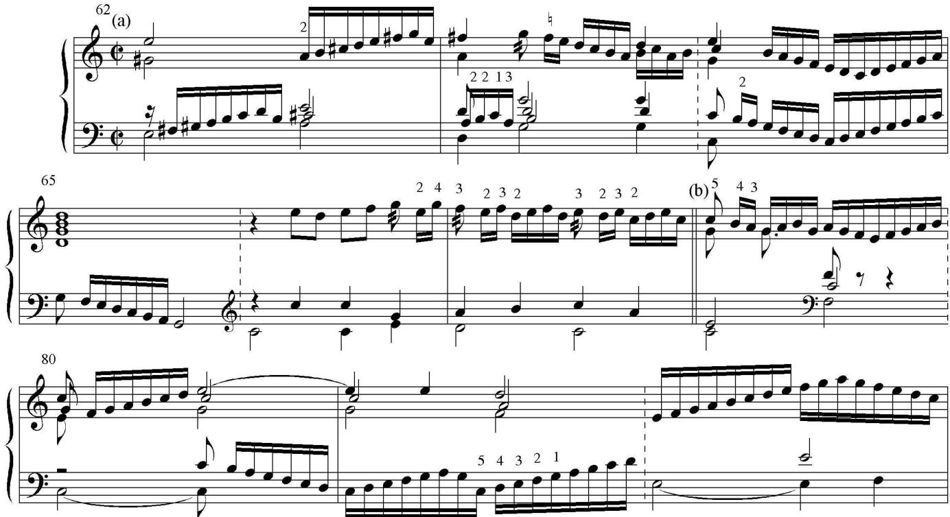 Ex. 22. Anonymous (after Luca Marenzio), “Ecco l&rsquo;aurora” (PK 6), (a) mm. 62–7, (b) mm. 79–82, from Ly