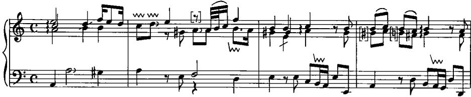 EX.1. Prelude in A Minor, BWV 931, mm.1-4