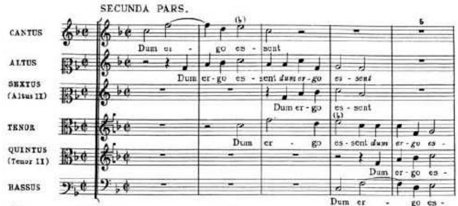 Example 17. Vocal polyphony by Palestrina (“Dum complerentur,” part 2) and imitations by Froberger (Ricercar 1), and J. S. Bach (Fugue in E, BWV 878/2, from Well-Tempered Clavier, pt. 2)
