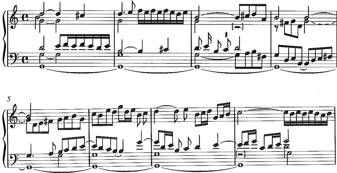 Es. 1: G. Frescobaldi, Toccata quinta dal Secondo libro, miss. 1-8.