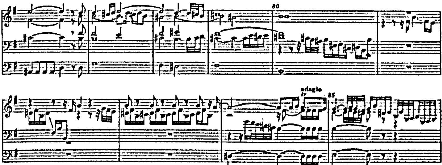Example 90. N. Bruhns: narratio and internal peroratio (bars 76-85)
