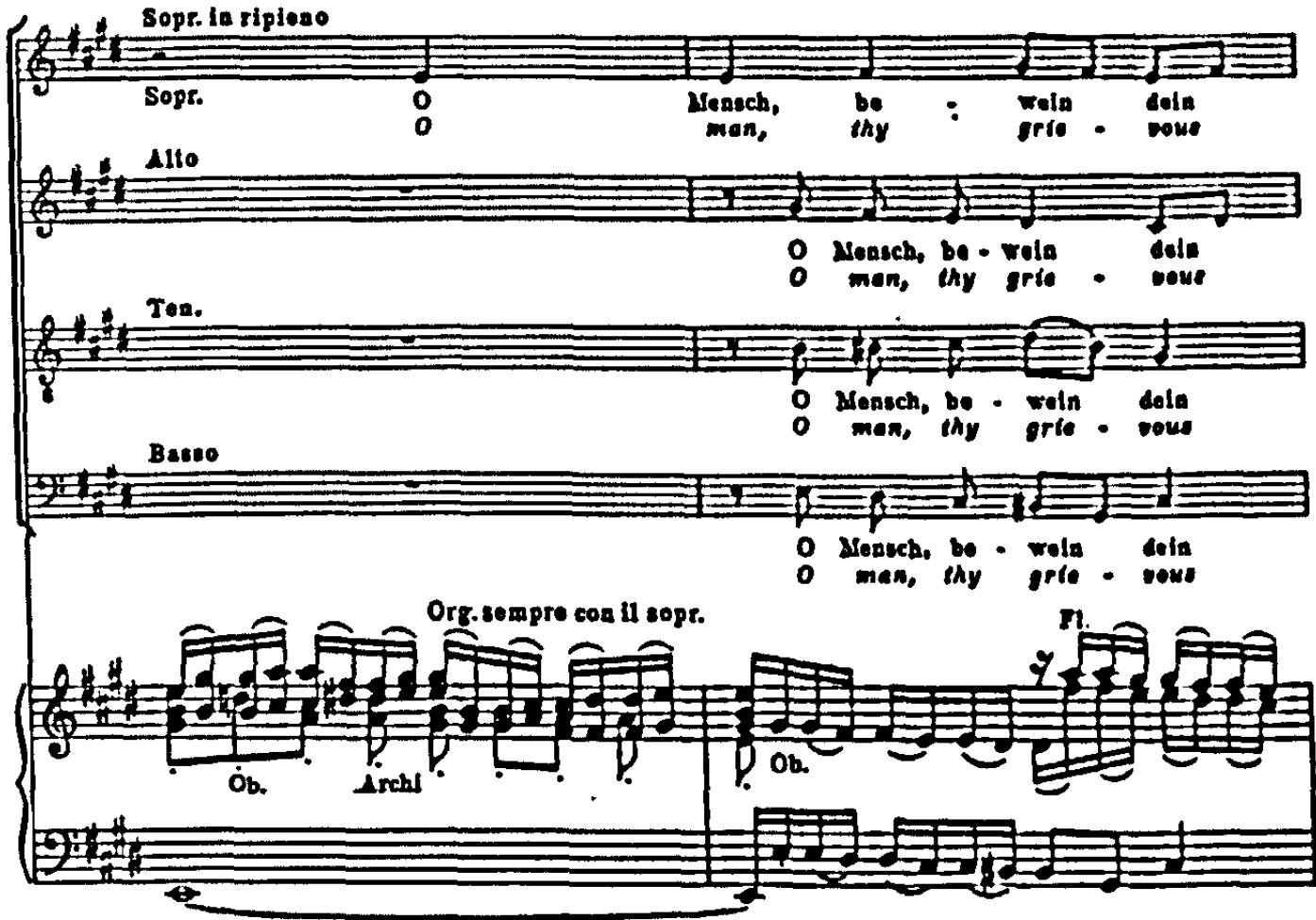 Example 31. Chorale: Soprano and chorus: Matthäus-Passion, No. 29 (bars 17-18) $^{140}$