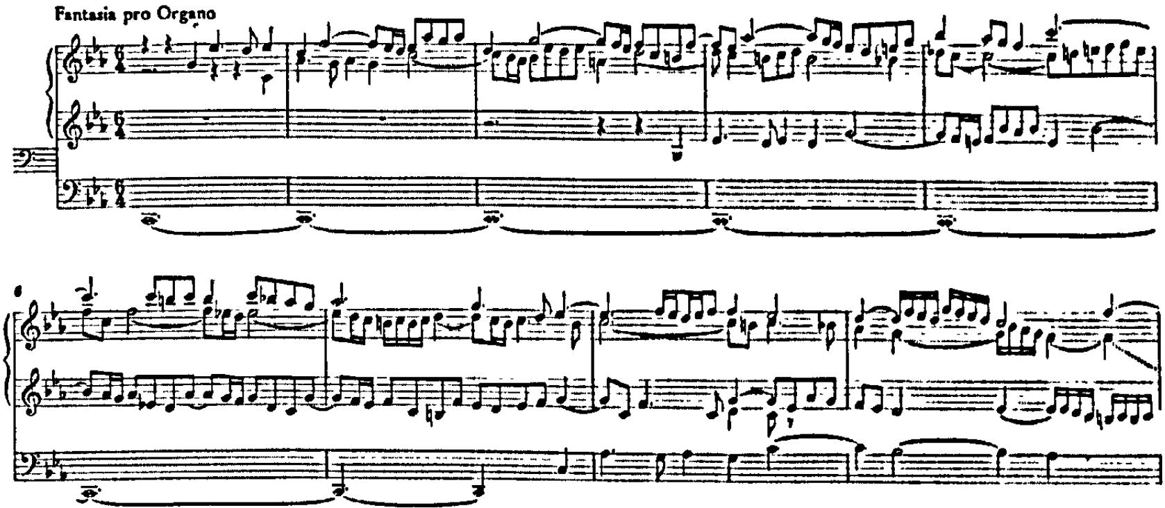 Example 32. BWV 537: Fantasia con Fuga: exclamatio figure (bars 1-9) $^{142}$