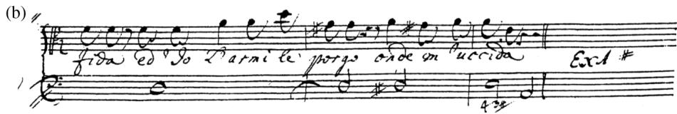 7 (a) Leo, Catone in Utica, p.37, stave 3; (b) Handel, Catone, p.24, stave 4