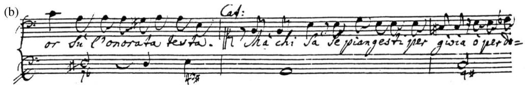 8 (a) Leo, Catone in Utica, p.44, stave 7; (b) Handel, Catone, p.32, stave 5