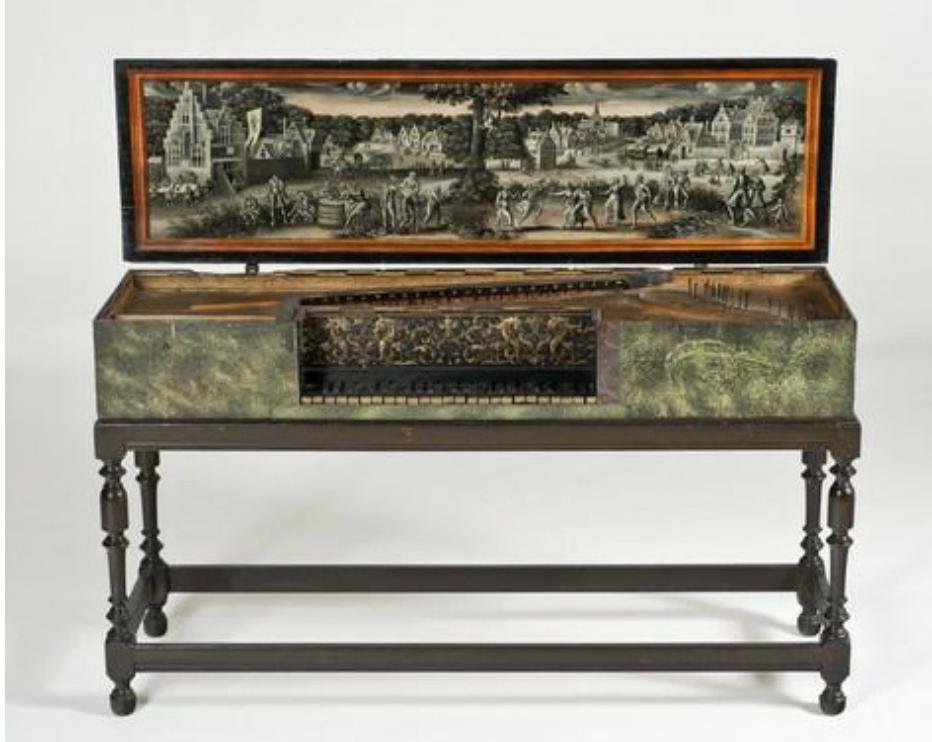 Fig.  24: Johannes Grouwels, Virginal, c.  1580, Musical Instrument Museum, Brussels, 2929; https://carmentis.be/eMP/eMuseumPlus?service=ExternalInterface&module=collection&objectId=106117&viewType=detailView (accessed 4 March 2025).