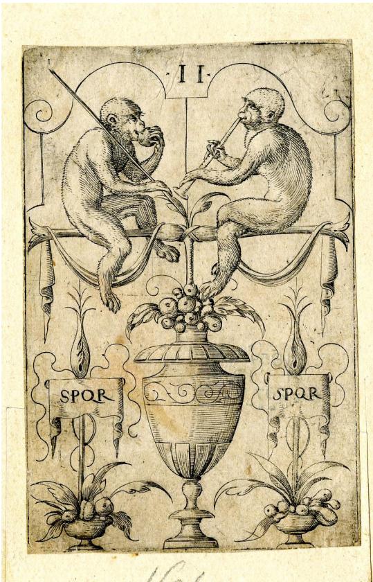 Fig. 27: Virgil Solis, Playing Cards, Nuremberg c. 1550, etching/paper, 9.3 x 6 cm, British Museum London, 1854, 1113.207; https://www.britishmuseum.org/collection/object/P\_1854-1113-207 (accessed on 4 March 2025)