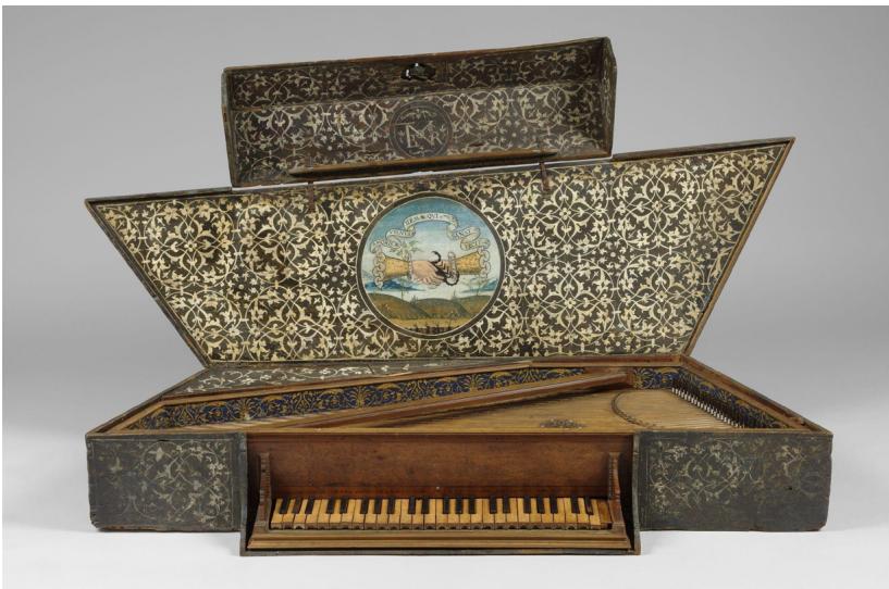 Fig. 38: Giovanni Francesco Antegnati (?), Virginal, c. 1550, Victoria and Albert Museum, 490:1 to 3-1899; https://collections.vam.ac.uk/item/O58893/virginal-antegnati-giovanni-francesco/ (accessed on 4 March 2025).