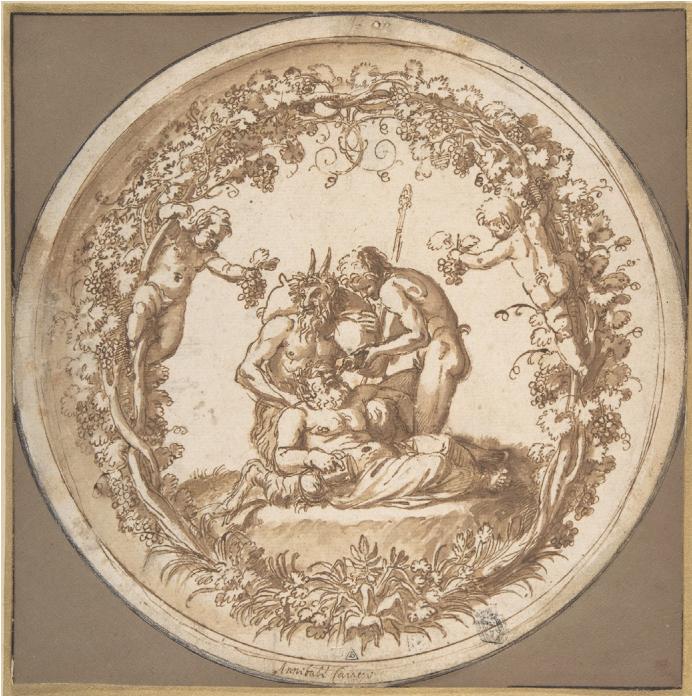 Fig. 41: Annibale Carracci, The Drunken Silenus. Design for the ‘Tazza Farnese’, 1599–1600, ink, washed/paper, 25.6 x 25.5 cm, Metropolitan Museum of Art, New York, 1972.133.4; <https://www. metmuseum.org/art/collection/search/338417> (accessed on 4 March 2025).