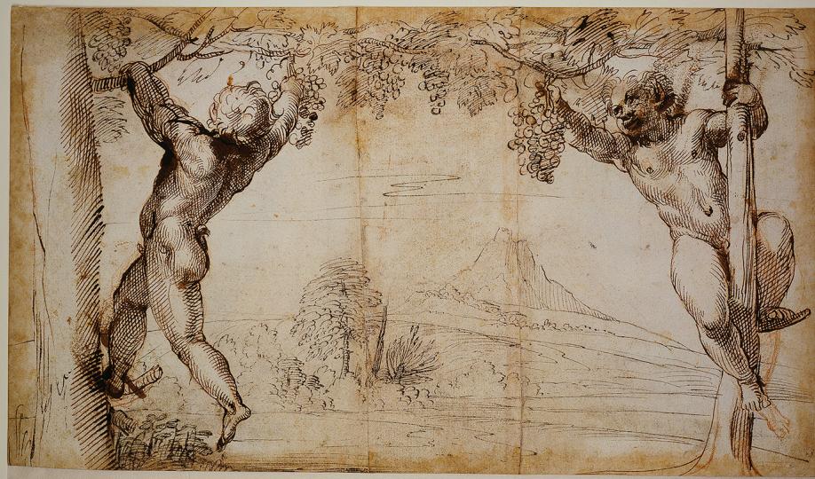 Fig. 43: Annibale Carracci, Two Young Satyrs Picking Grapes, c. 1597–1600, pen and chalk/paper, 23 x 39.9 cm, Städel Museum, Frankfurt, 4272; https://www.staedelmuseum.de/go/ds/4272z (accessed on 4 March 2025).