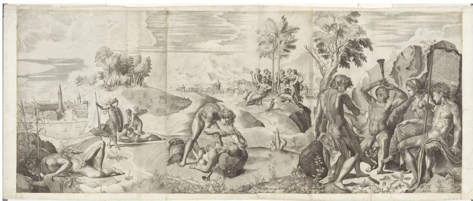 Fig. 53: Giulio Sanuto after Angelo Bronzino, Apollo and Marsyas, 1562, copperplate engraving, 51.5 x 125 cm, Rijksmuseum, Amsterdam, RP-P-1999-115; https://id.rijksmuseum.nl/200483956 (accessed on 4 March 2025).