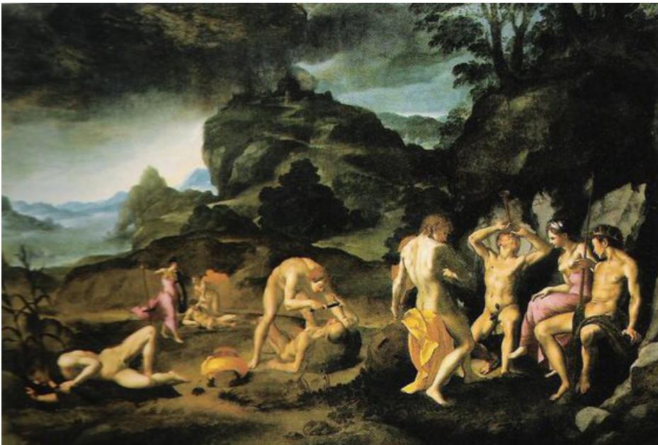 Fig. 56: Angelo Bronzino (?), The Contest between Apollo and Marsyas, 1531/32 (?), oil/wood, 82 x 122.5  cm, private collection, New York; <http://www.iconos.it/le-metamorfosi-di-ovidio/ libro-vi/apollo-e-marsia/immagini/43-apollo-e-marsia/> (accessed on 4 March 2025).