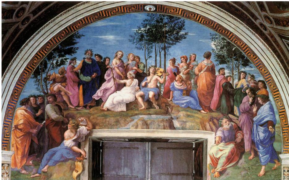 Fig. 60: Raphael, Parnassus, Stanze del Vaticano, 1511, fresco, Rome; <https://commons.wikimedia. org/wiki/File:Parnaso_02.jpg> (accessed on 4 March 2025).