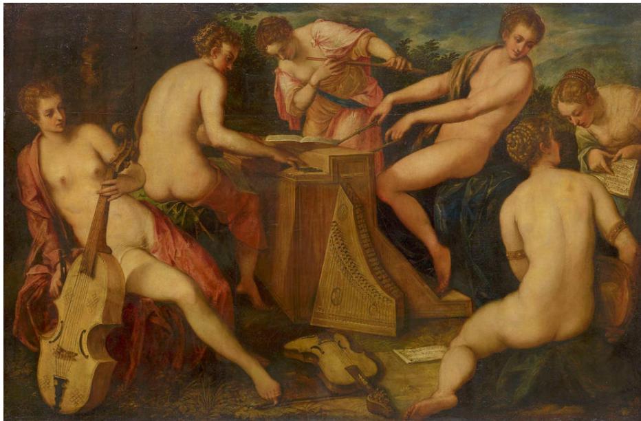 Fig.  74: Tintoretto, Music-Making Women, after 1566, oil/canvas, 142 x 214  cm, Old Masters Picture Gallery, Dresden, 265; <https://www.skd.museum/programm/alle-macht-der-imagination-tschechische-saison-in-dresden/boehmische-spuren-in-der-gemaeldegalerie-alte-meis ter/#c32896> (accessed on 4 March 2025).