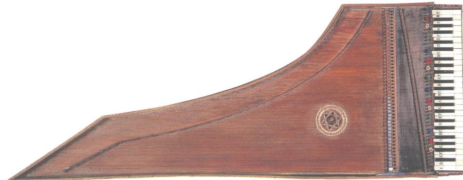 Fig.  76: Anon., Harpsichord, c.  1540, Museum für Kunst und Gewerbe Hamburg, 2000.501, in: Andreas Beurmann, Historische Tasteninstrumente (Munich, 2000), p. xx.