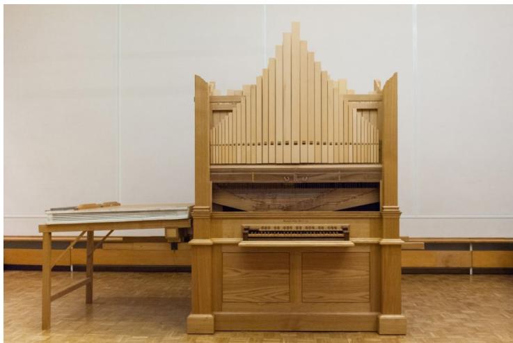 Fig. 1: Reconstruction of Vicentino’s arciorgano by ‘Studio31’ and Bernhard Fleig, Basel 2016 (Photo: Susanna Drescher).